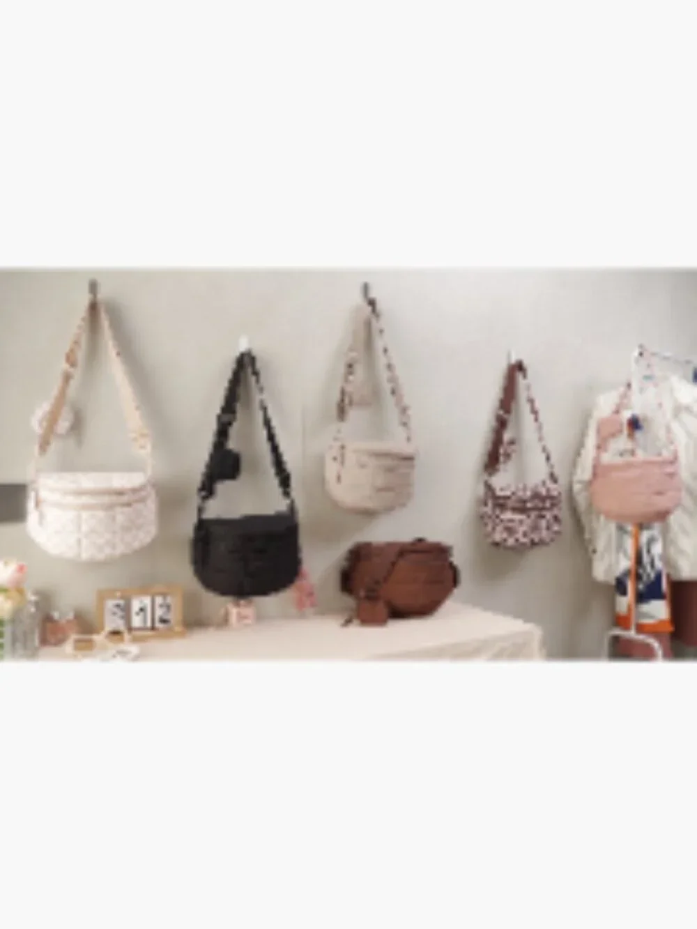 Quilted Nylon Crossbody Bag with Pouch, Adjustable Strap